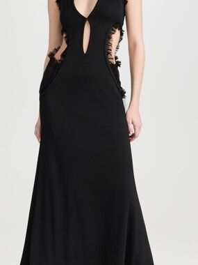 Christopher Esber Black Backless Cutout Fringe Maxi Dress